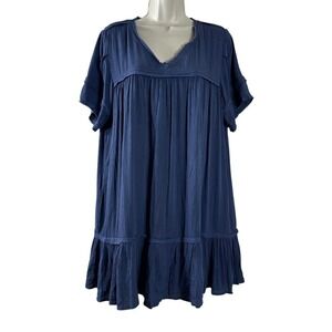 Day Trip Women's Dress Blue‎ Woven Lined Short Sleeves Relax Midi Shift Size M